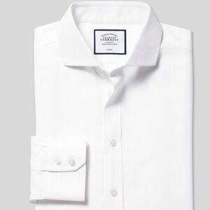 Spread Collar‎ Non-Iron Herringbone Shirt - White